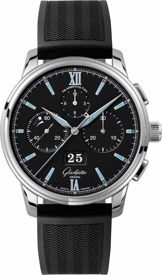 Glashütte Original Senator Chronograph Panorama Date Black Dial Rubber Strap