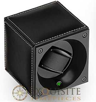 Swiss Kubik Watch Winder Single Black Calf Leather With White Stitches
