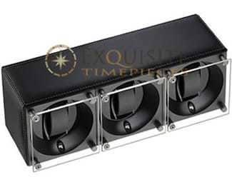Swiss Kubik Watch Winder Triple Black Calf Leather With White Stitching Window Protect