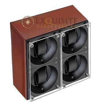 Swiss Kubik Watch Winder Quadruple Natural Calf Leather With White Stitches Window Protect