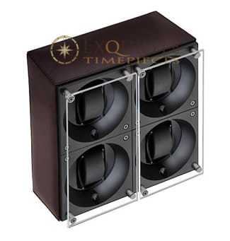 Swiss Kubik Watch Winder Quadruple Dark Brown Calf Leather Window Protect