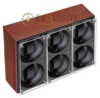 Swiss Kubik Watch Winder Sextuple Natural Calf Leather With White Stitches Window Protect