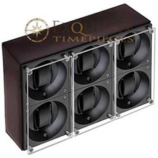 Swiss Kubik Watch Winder Sextuple Dark Brown Calf Leather Window Protect