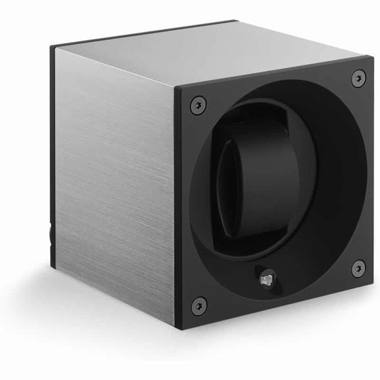 SwissKubik Watch Winder Single Anodized Silver With Window Protect