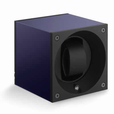 SwissKubik Watch Winder Single Anodized Navy Blue With Window Protect