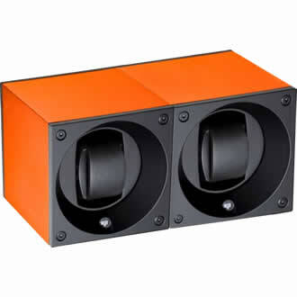 SwissKubik Watch Winder Duo Orange Aluminium with Window Protect
