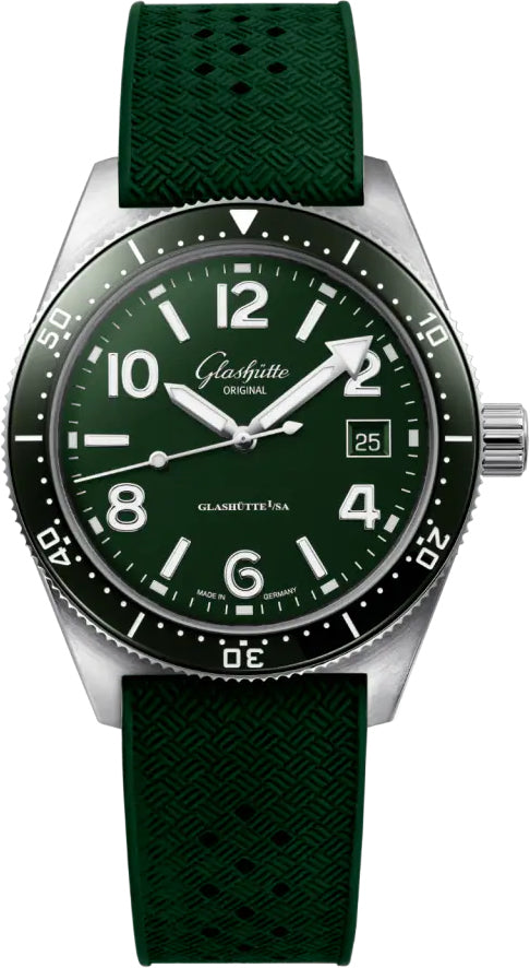 Glashütte Original SeaQ Stainless Steel Green Dial Green Rubber Strap 1-39-11-13-83-37