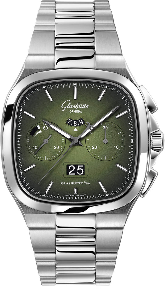 Glashütte Original Seventies Chronograph Panorama Date Fab Green on Bracelet