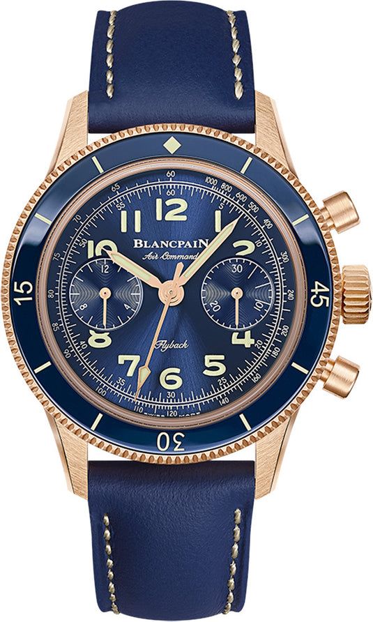 Blancpain Air Command Blue Dial Red Gold 36mm on Strap