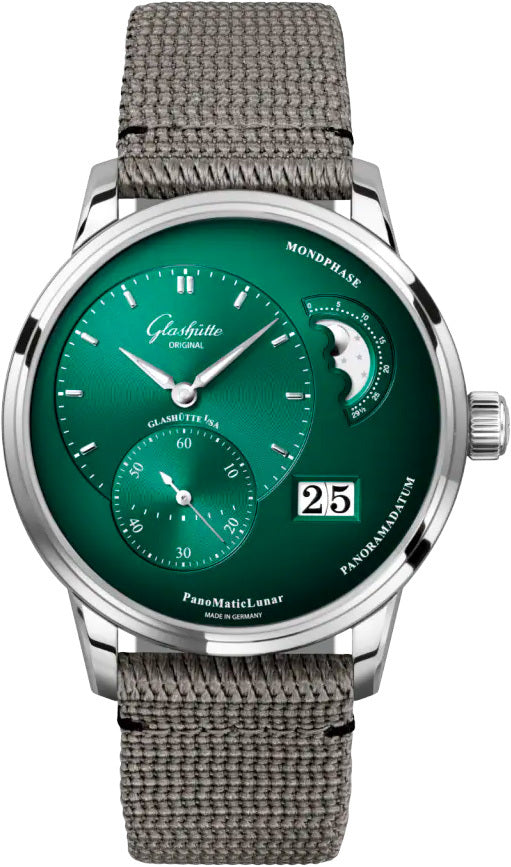 Glashütte Original PanoMaticLunar Green Dial on Nylon Strap