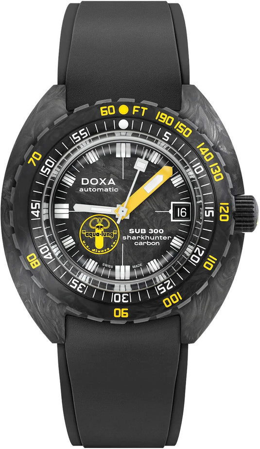 DOXA Sub 300 Carbon Aqua Lung US Divers Sharkhunter 822.70.101AQL.20 on Strap