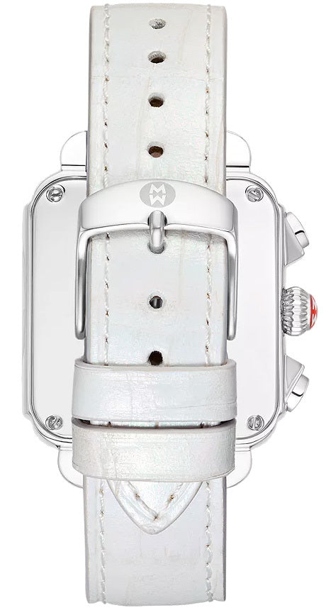 Michele Deco Sport Chronograph Stainless Steel White Leather Watch MWW06K000066