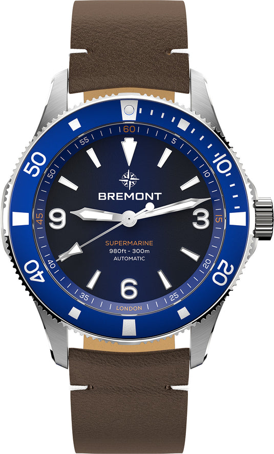 Bremont SM40-ND-SS-BL-L-S Supermarine 300M Blue Dial on Leather Strap