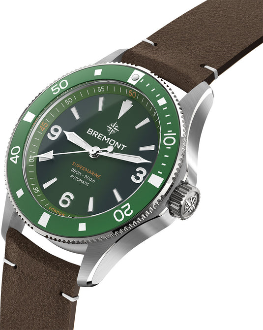 Bremont SM40-ND-SS-GN-L-S Supermarine 300M Green Dial on Leather Strap