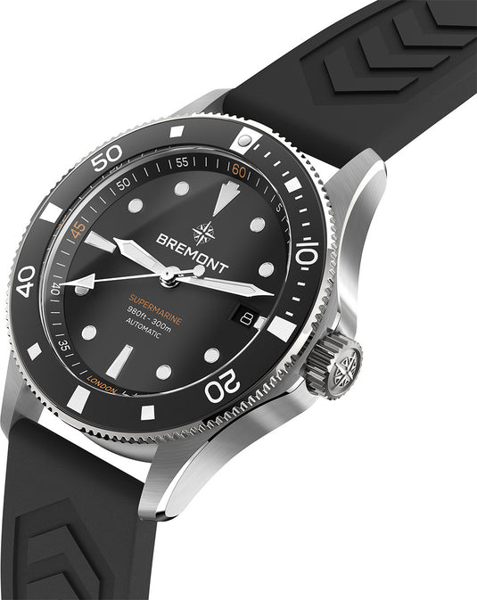 Bremont SM40-DT-SS-BK-R-S Supermarine 300M Date Black Dial on Rubber Strap