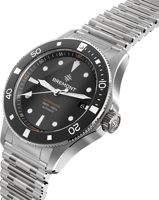 Bremont SM40-DT-SS-BK-B Supermarine 300M Date Black Dial on Bracelet