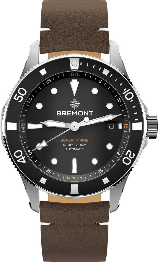 Bremont SM40-DT-SS-BK-L-S Supermarine 300 Date Black Dial on Leather Strap
