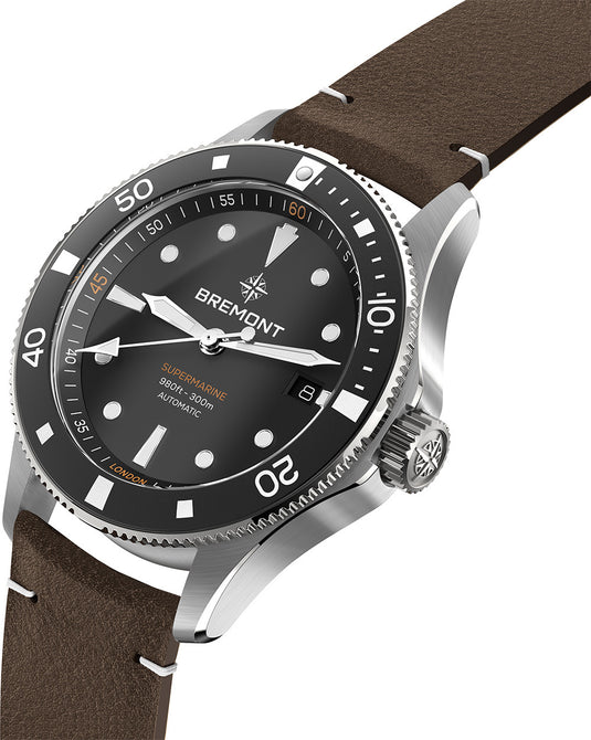 Bremont SM40-DT-SS-BK-L-S Supermarine 300 Date Black Dial on Leather Strap