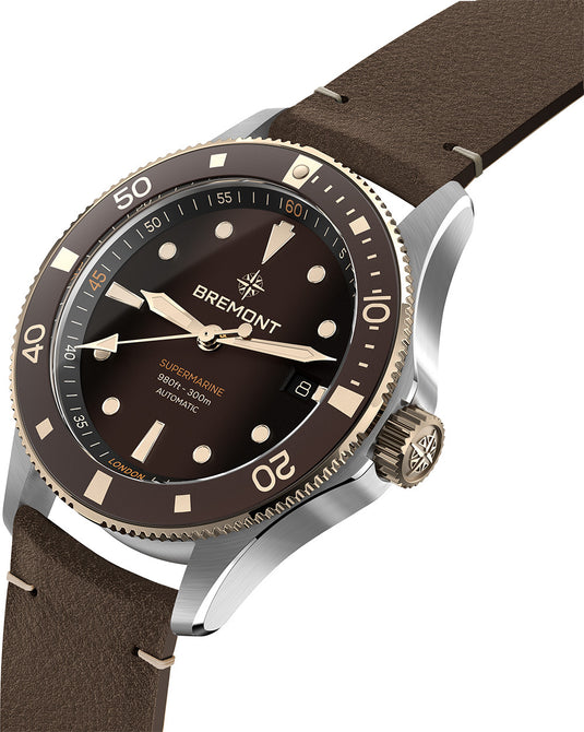 Bremont SM40-DT-BI-BR-L-S Supermarine 300M Date Brown Dial on Leather Strap