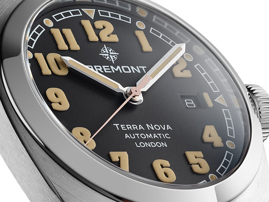 Bremont TN40-DT-SS-BK-L-S Terra Nova 40.5 Date Black Dial on Leather Strap