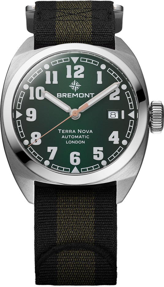 Bremont TN40-DT-SS-GN-N-S Terra Nova 40.5 Date Green Dial on Strap
