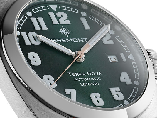 Bremont TN40-DT-SS-GN-L-S Terra Nova 40.5 Date Green Dial on Leather Strap