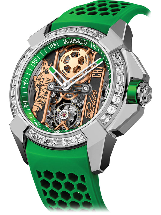 Jacob & Co. Epic X CR7 Heart of CR7 Stainless Steel Baguette Green on Strap