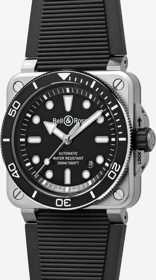 Bell & Ross BR03A-D-BL-ST/SRB Diver Black Steel Rubber Strap