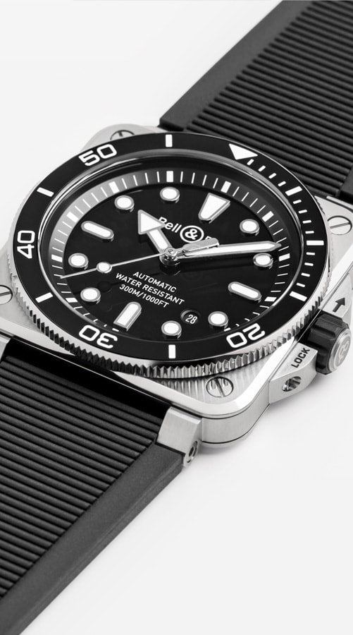 Bell & Ross BR03A-D-BL-ST/SRB Diver Black Steel Rubber Strap