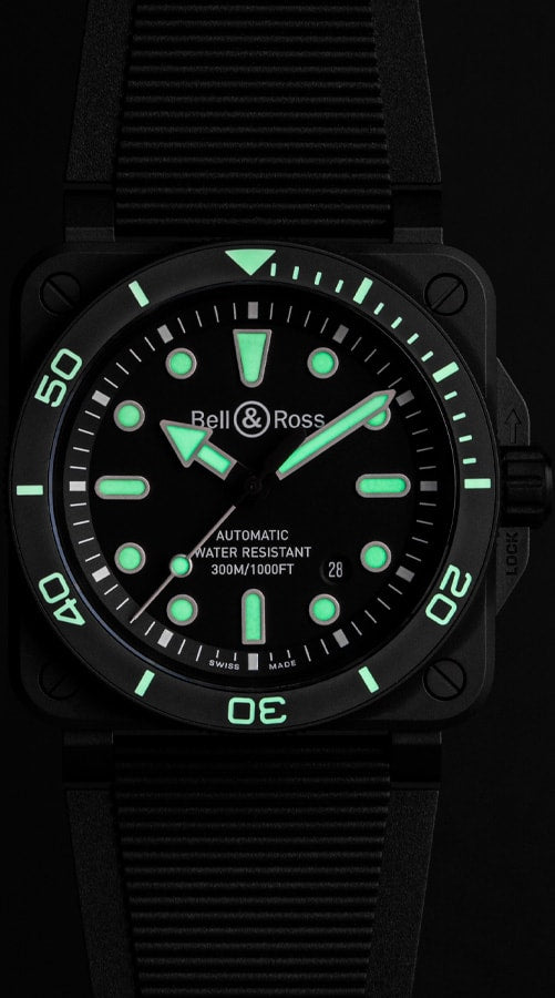 Bell & Ross BR03A-D-BL-CE/SRB Diver Black Matte Ceramic Rubber Strap