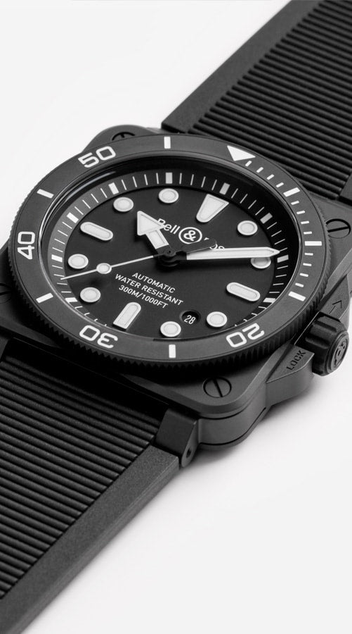 Bell & Ross BR03A-D-BL-CE/SRB Diver Black Matte Ceramic Rubber Strap