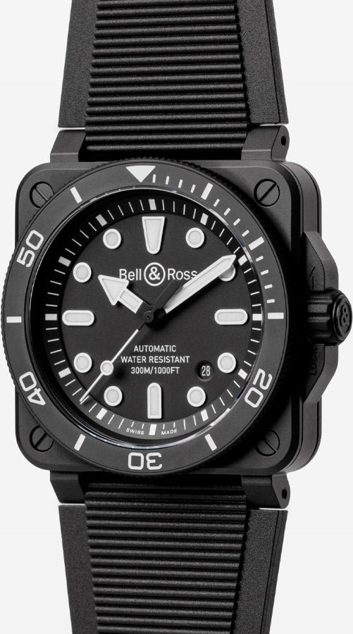 Bell & Ross BR03A-D-BL-CE/SRB Diver Black Matte Ceramic Rubber Strap
