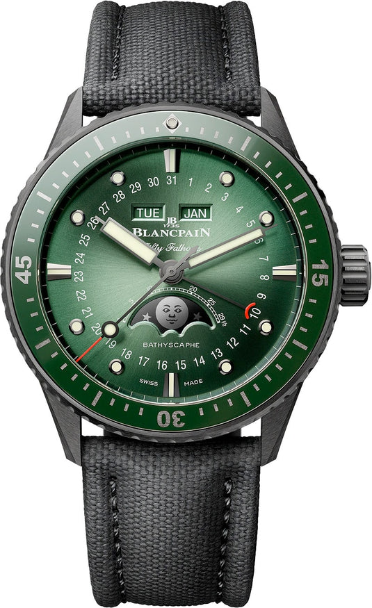 Blancpain 5054 0153 B52A Fifty Fathoms Bathyscaphe Quantieme Complet Phases de Lune Sunburst Green Dial