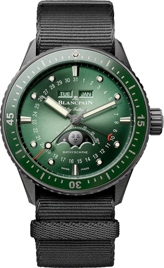 Blancpain 5054 0153 NABA Fifty Fathoms Bathyscaphe Quantieme Complet Phases de Lune Sunburst Green Dial