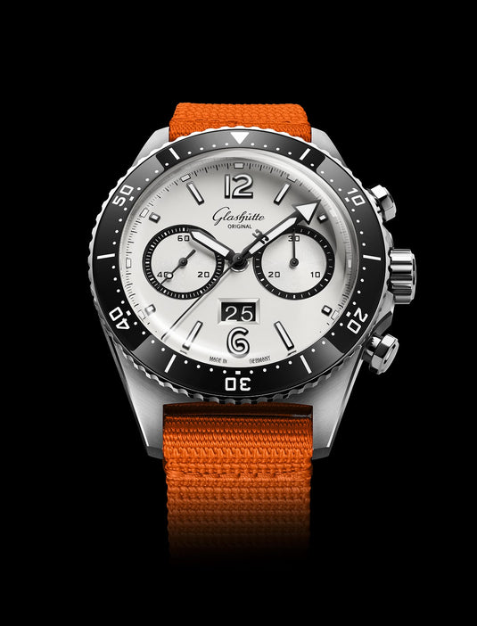 Glashütte Original SeaQ Chronograph "Panda" on Orange Canvas Strap 1-37-23-03-80-08