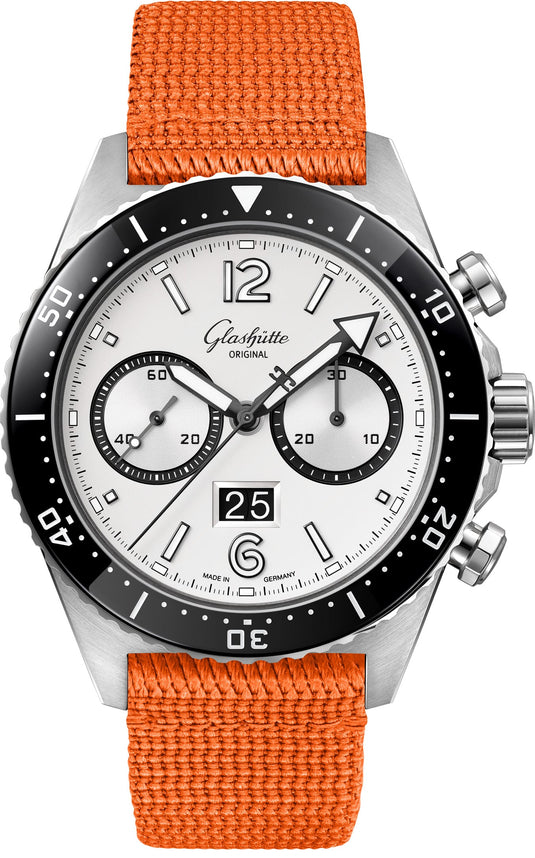 Glashütte Original SeaQ Chronograph "Panda" on Orange Canvas Strap 1-37-23-03-80-08
