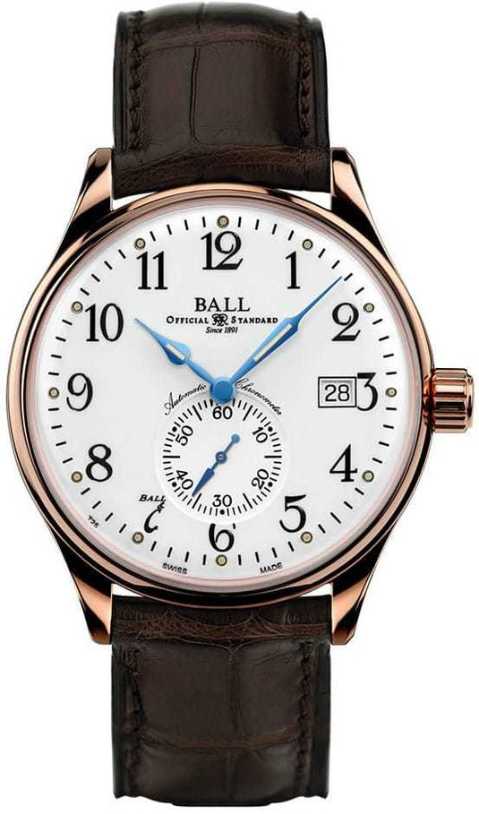 Ball Watch Trainmaster Standard Time 18K NM3888D-PG-LCJ-WH