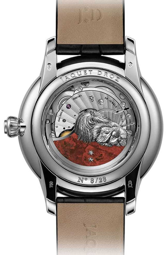 Jaquet Droz Petite Heure Minute Relief Dog White Gold Diamonds