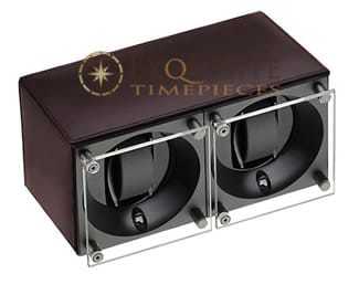 Swiss Kubik Watch Winder Double Dark Brown Calf Leather Window Protect