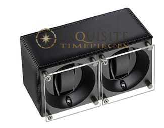 Swiss Kubik Watch Winder Double Black Calf Leather Window Protect