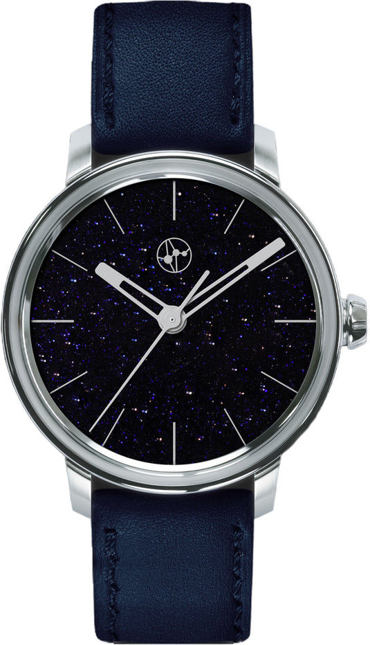 Lundis Bleus Contemporaines Dark Blue Aventurine Glass Silver Markers on Blue Strap