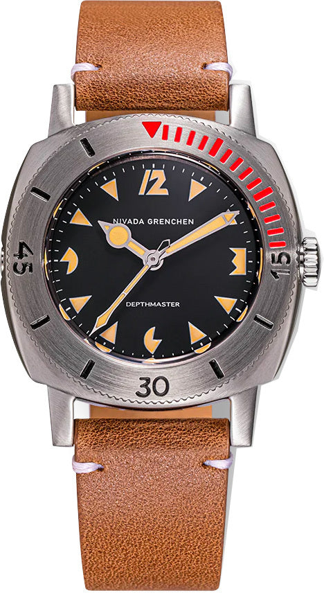 Nivada Grenchen Depthmaster 14105A02 Pacman on Brown Leather Strap