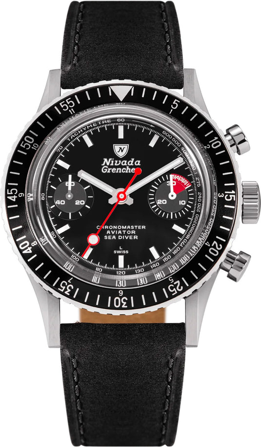 Nivada Grenchen White Lollipop Manual on Black Leather