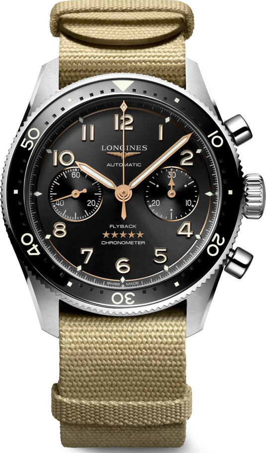 Longines L3.821.4.53.9 Spirit Flyback Black Dial on NATO Strap