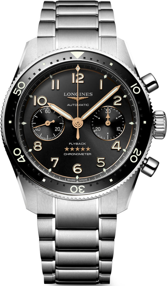 Longines L3.821.4.53.6 Spirit Flyback Black Dial on Bracelet