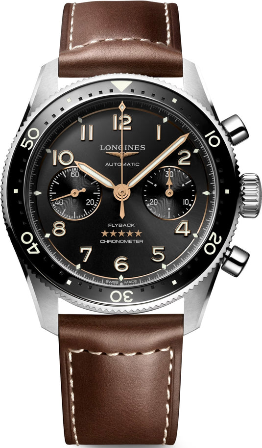 Longines L3.821.4.53.2 Spirit Flyback Black Dial on Strap
