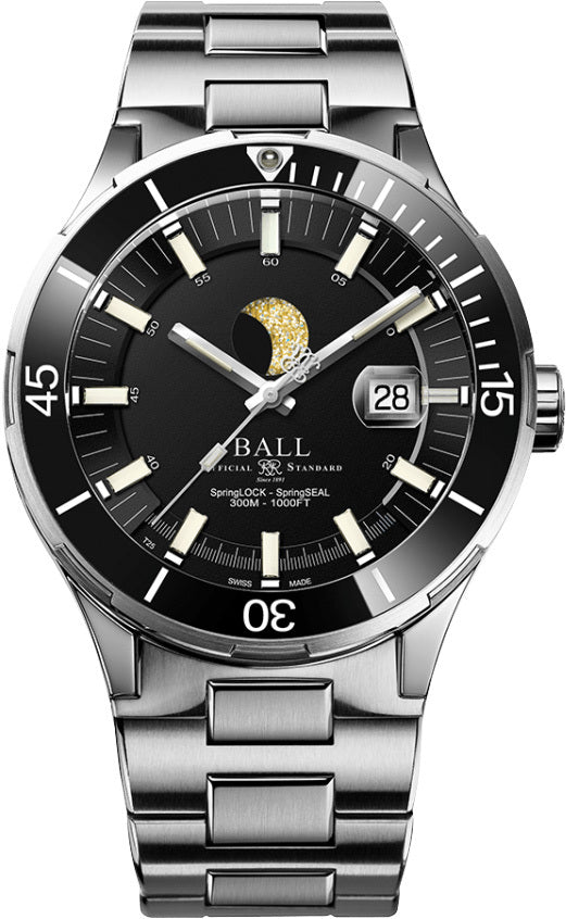 Ball DM3130B-S13J-BK Roadmaster Challenger Moonphase 40mm Black Dial on Bracelet