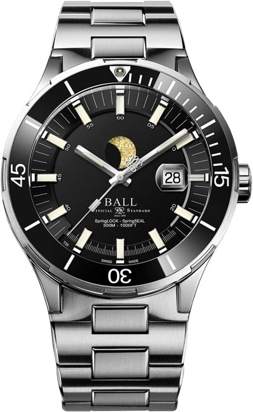 Ball DM3150B-S13J-BK Roadmaster Challenger Moonphase 43mm Black Dial on Bracelet