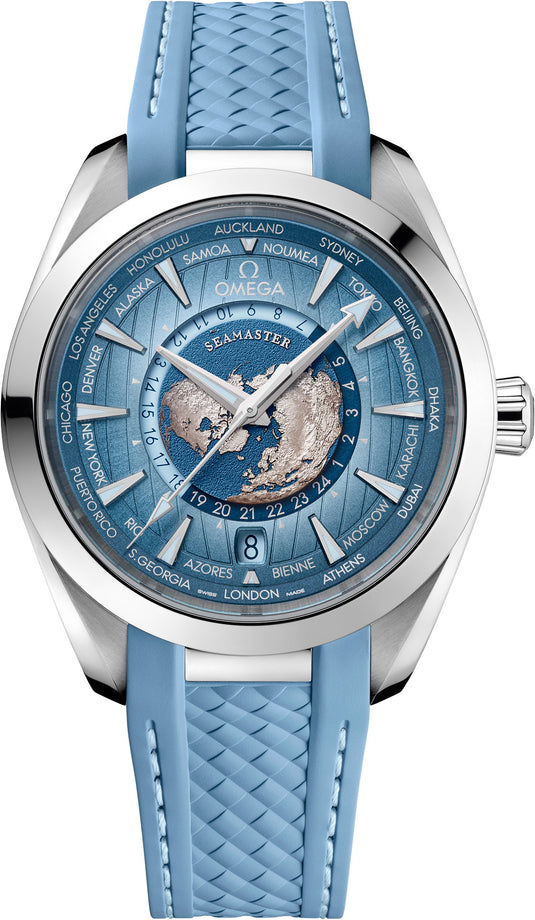 Omega 220.12.43.22.03.002 Seamaster Aqua Terra 150M Worldtimer Summer Blue on Strap