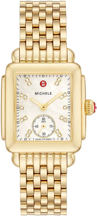 Michele Deco Mid 18K Gold Diamond Dial Watch MWW06V000004